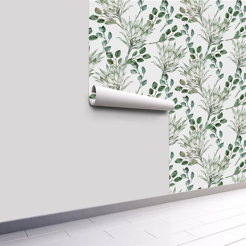 Natural Style Forest Wallpaper - Fresh Green Plants with Delicate Linework Elegance