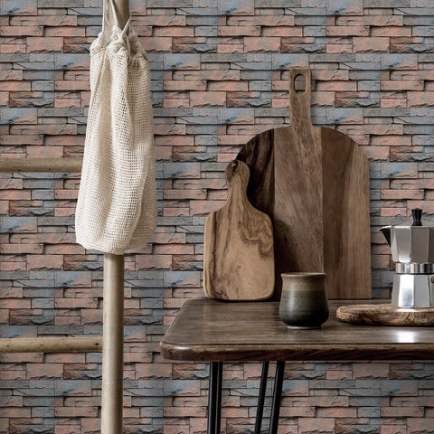 Brick Red and Brown Simulates 3D Stone Texture Wallpaper Country Tiles Stickers