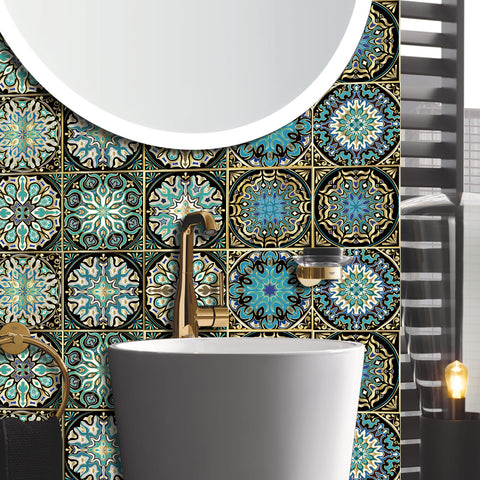 Mysterious blue and gold tone: the exotic style of tile stickers