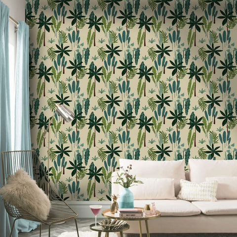 Tropical Foliage Forest Wallpaper - Harmonious Blend of Deep Green Leaves and Natural Textures