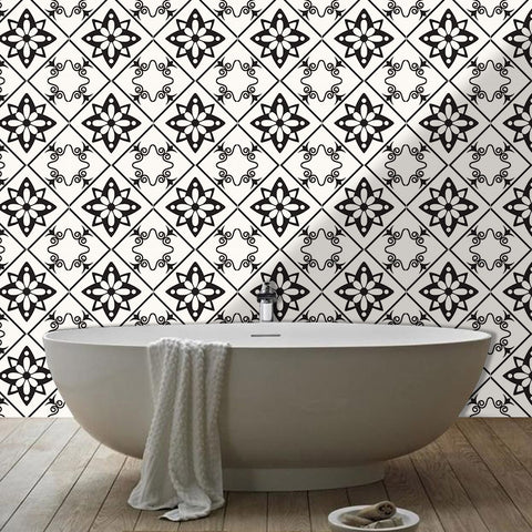 Black and White Floral Pattern Tile Sticker