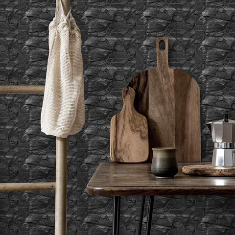 Classic Black Stone Wall Stickers Retro Tile Stickers for Kitchen, Bathroom, and Stair Steps