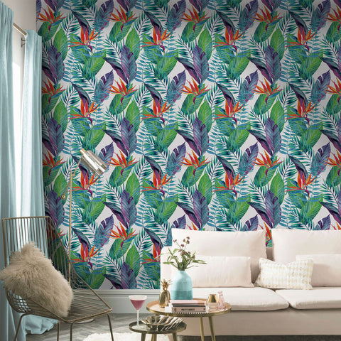 Tropical Floral Forest Wallpaper - Vibrant Colors and Diverse Foliage in a Tropical Design