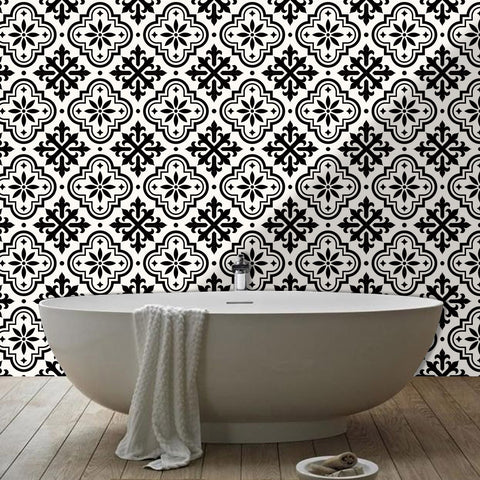 Sophisticated Monochrome Tile Overlays - Bold Floral and Geometric Accents