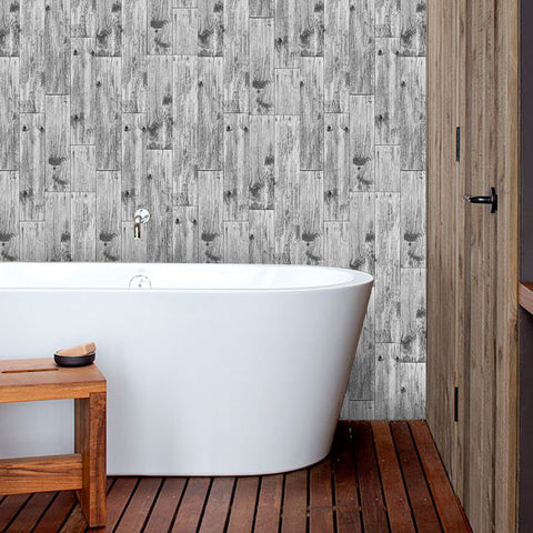 Waterproof Light Grey Wood Wallpaper