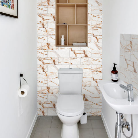 Creamy Caramel Marble Stick on Tiles for Kitchen Backsplash and Bathroom Floors
