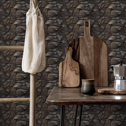 Dark Brown Simulates 3D Stone Texture Wallpaper Nature Tiles Stickers