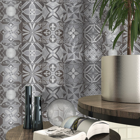 Silver-white radiation: modern tile sticker with geometric lines