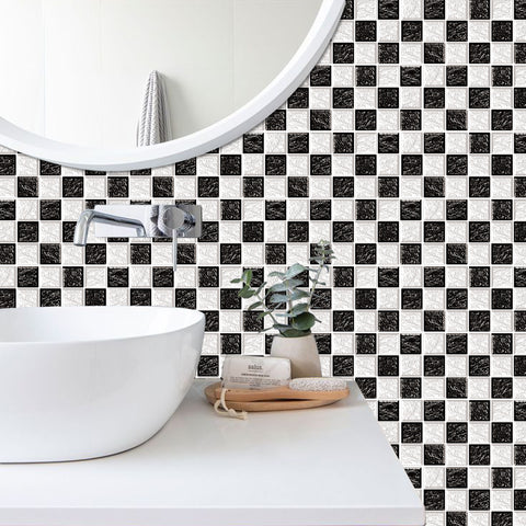 Black and White Peel and Stick Marble Texture Floor Tiles Stickers Modern Elegant