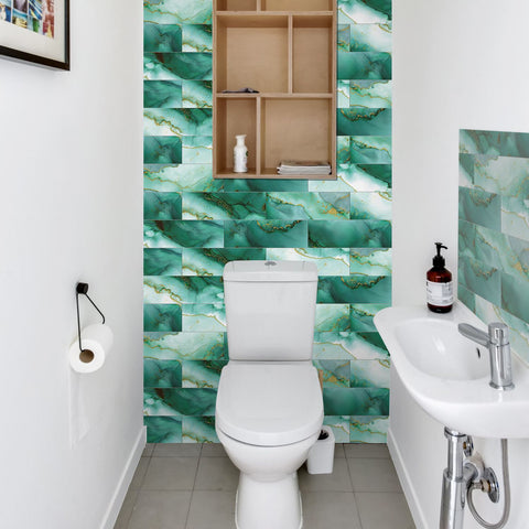 Turquoise Ocean Marble Self-Adhesive Wall Tiles for Kitchen and Home Decor