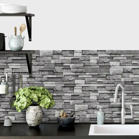 Special Shaped Marble Tile Sticker (Dark Grey) 12pcs Peel And Stick Wallpaper Luxury and Elegant Style Wall Decor