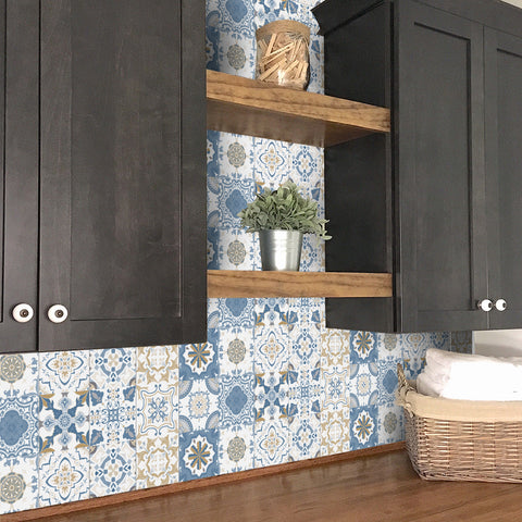 Blue-brown elegant tile stickers: inject retro charm into the space