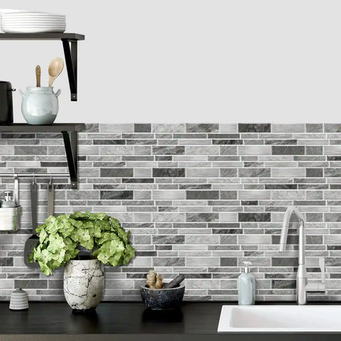 Special Shaped Marble Tile Sticker (Light Grey) 12pcs Peel And Stick Wallpaper Luxury and Elegant Style Wall Decor