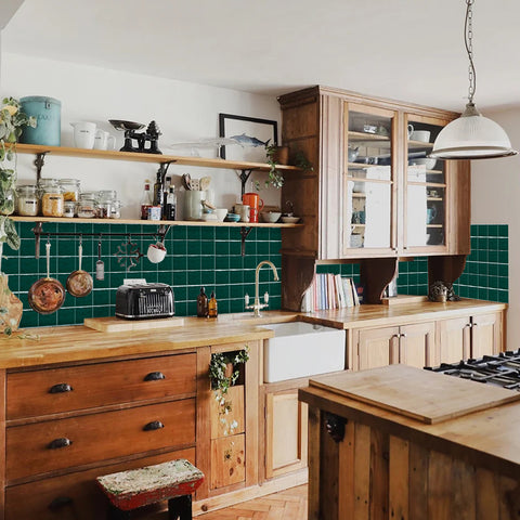 Green French Country Style Wallpaper Glazed Square Tile Sticker 10PCS