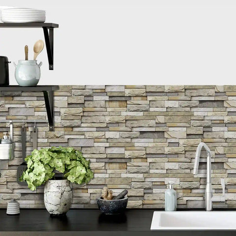 Special Shaped Marble Tile Sticker (Light Brown) 12pcs Peel And Stick Wallpaper Luxury and Elegant Style Wall Decor