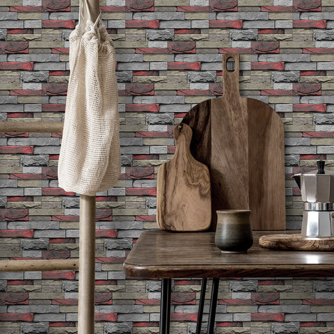 stone wallpaper with wood element