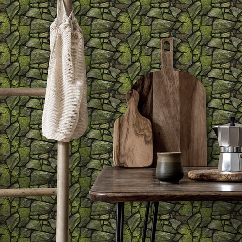 Dark Green Simulates 3D Stone Texture Wallpaper Nature Tiles Stickers