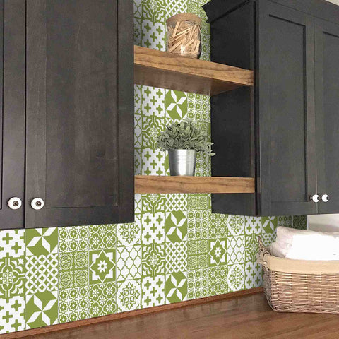 Olive Green Floral Tiles Tiles Creative tile stickers