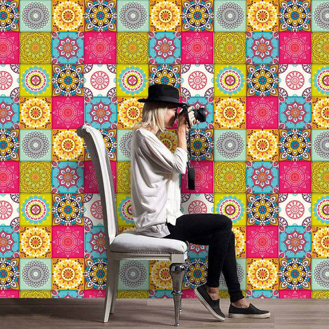Tile Sticker: Blooming Flowers of Color and Art