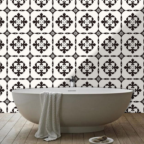 Ornate Monochrome Tile Transfers - Mesmerizing Floral and Arabesque Patterns