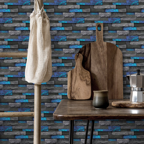 Blue and Black Stone Texture Nature Wallpaper Rustic Tiles Stickers