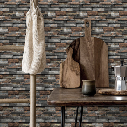 Brown and Dark Grey Stone Texture Wallpaper Rustic Tiles Stickers