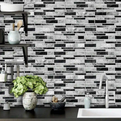 Special Shaped Marble Tile Sticker (Mixed Grey) 12pcs Peel And Stick Wallpaper Luxury and Elegant Style Wall Decor