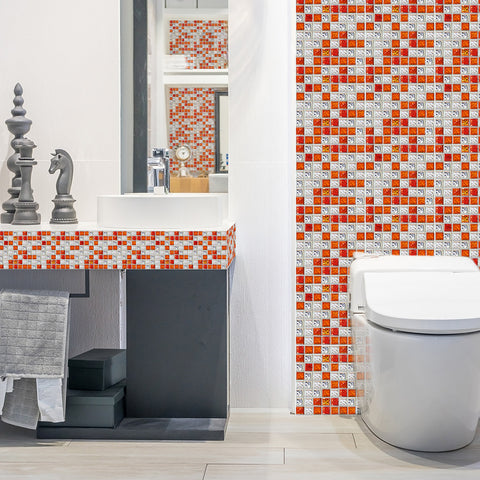 Orange and Grey Stone Wallpaper Stone Texture Mosaic Fresh Wall Tiles 25pcs Peel and Stick