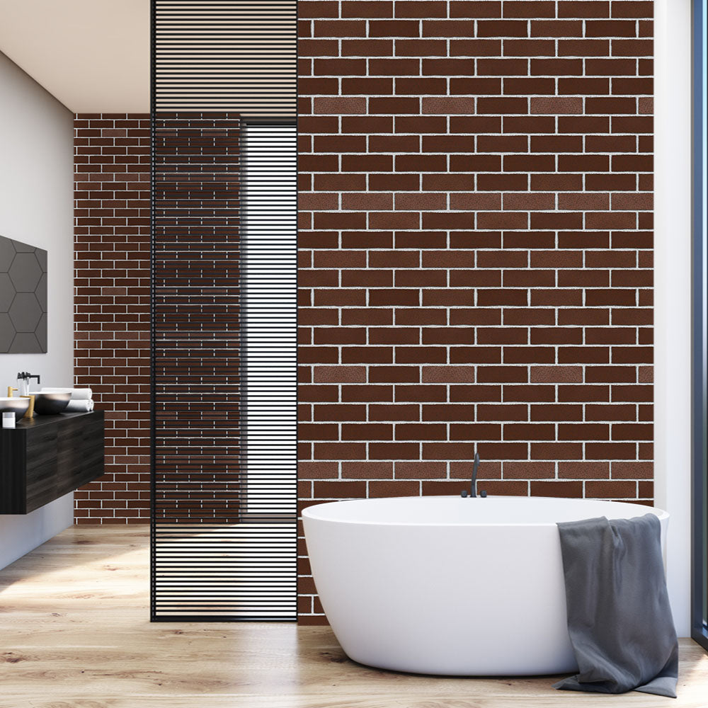 rustic stone look wallpaper accent wall for bathroom