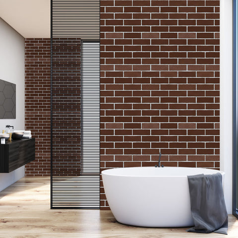 rustic stone look wallpaper accent wall for bathroom