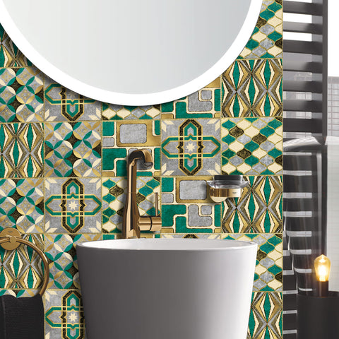 Fashionable gold and green tone: the modern art style of tile stickers