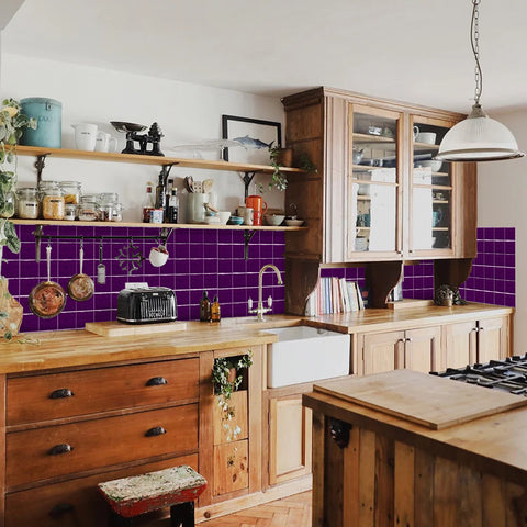 Purple French Country Style Wallpaper Glazed Square Tile Sticker 10PCS