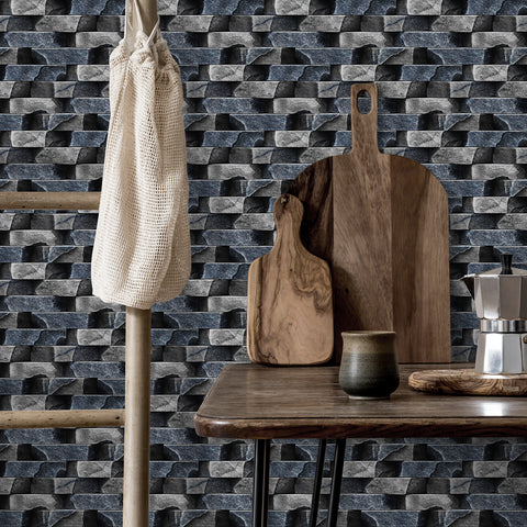 Dark Grey Simulates 3D Stone Texture Wallpaper Rustic Tiles Stickers