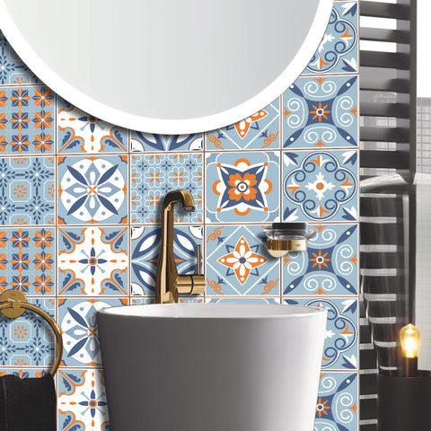 Fresh blue and orange: the fashionable and simple style of tile stickers