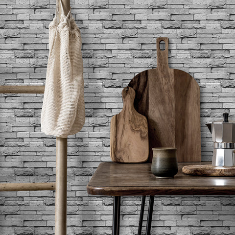 textured stone wall with wood element