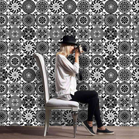 Moroccan black and white tile stickers: classic eternal charm