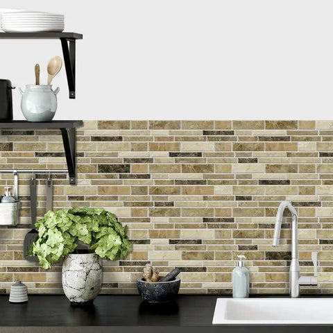 Special Shaped Marble Tile Sticker (Dark Yellow) 12pcs Peel And Stick Wallpaper Luxury and Elegant Style Wall Decor