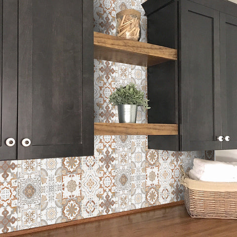 Warm brown retro tile stickers: create a warm and nostalgic atmosphere