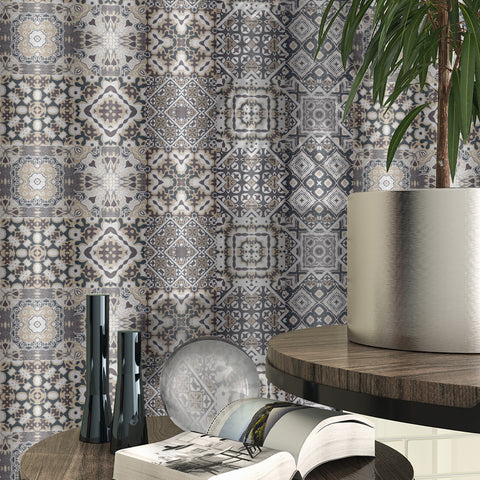 Gray-white rhythm: art tile sticker with irregular patterns