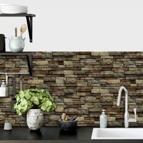 Special Shaped Marble Tile Sticker (Dark Brown) 12pcs Peel And Stick Wallpaper Luxury and Elegant Style Wall Decor