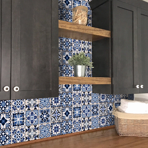 Blue and white classic tile stickers: interpreting the eternal elegance