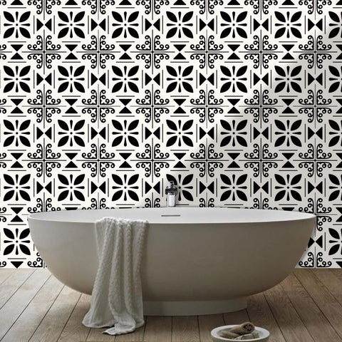 Ornate Monochrome Tile Accents - Captivating Moroccan-Inspired Florals