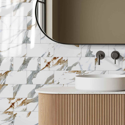 Grey and brown ink Marble Peel and Stick FLoor Tile Stickers Bathroom Self Adhesive