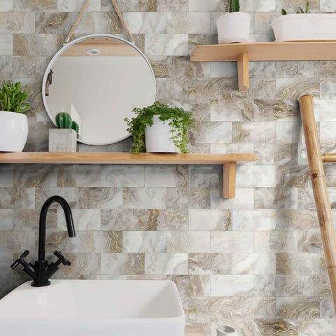 White Gold Marble Peel and Stick Kitchen Retro Design Easy Apply