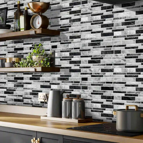 Special Shaped Marble Tile Sticker (Mixed Grey) 12pcs Peel And Stick Wallpaper Luxury and Elegant Style Wall Decor