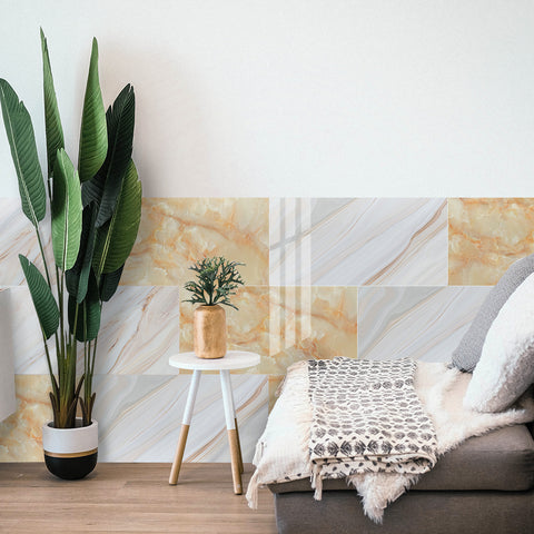 White and Gray Peel and Stick Marble Floor Tile Mirror Like Easy Installation Environmentally Friendly