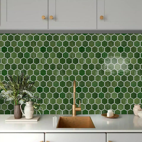 Green Nature Imitation Glue Shaped Marble Wall Tiles 12Pcs Stickers