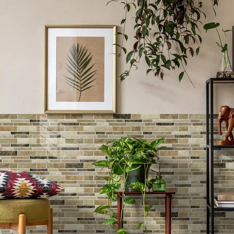 Special Shaped Marble Tile Sticker (Dark Yellow) 12pcs Peel And Stick Wallpaper Luxury and Elegant Style Wall Decor