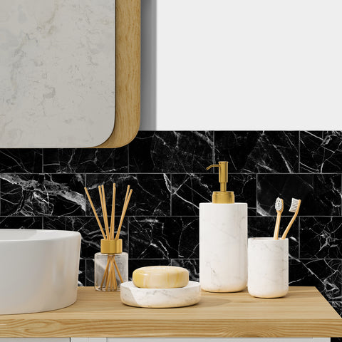 Black Marble Tile Stickers Minimalist Classic Wallpapers 16Pcs