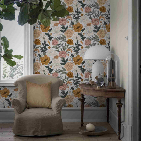 Vintage Floral Wallpaper - Elegant Intertwining of Warm Tones and Delicate Flowers